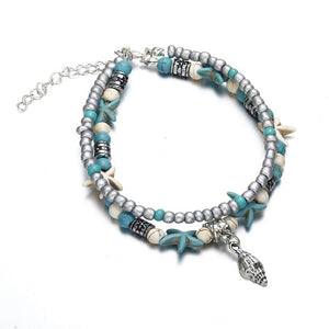 New Popular Bird Design Anklet Boho Chain Bead Summer Beach Foot Jewelry Blue White Starfish Braclet Anklet