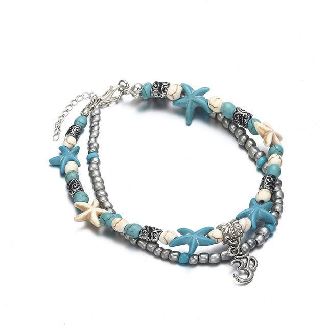 New Popular Bird Design Anklet Boho Chain Bead Summer Beach Foot Jewelry Blue White Starfish Braclet Anklet