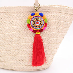 Bohemia Pom Tassel Keychain Bag Charm Women's Boho Handmade Jewelry Keyring For Party