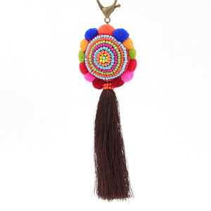 Bohemia Pom Tassel Keychain Bag Charm Women's Boho Handmade Jewelry Keyring For Party