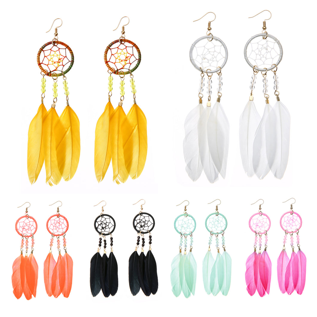 1 Pair Chic Dangle Earrings Shellhard Bohemian Boho Women Dreamcatcher Feather Drop Earring Female Brincos