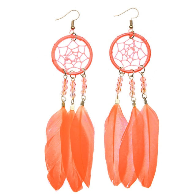 1 Pair Chic Dangle Earrings Shellhard Bohemian Boho Women Dreamcatcher Feather Drop Earring Female Brincos