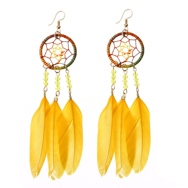 1 Pair Chic Dangle Earrings Shellhard Bohemian Boho Women Dreamcatcher Feather Drop Earring Female Brincos