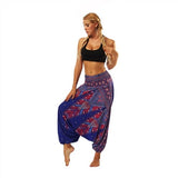 RAISEVERN Ladies Women Beach Pants Trousers Boho Gypsy Hippie Women Wide Leg Harem Peacock Feather Print Elastic Pants Trousers