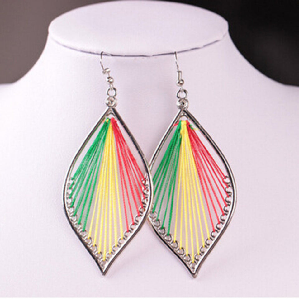 Handmade Wire Wrapped Earrings Dull Silver Leaf Fashion Women Jewelry