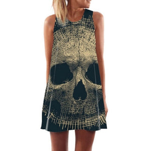 Skull Dress Women 3D Print Sleeveless Summer Mini Dress