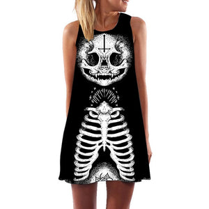 Skull Dress Women 3D Print Sleeveless Summer Mini Dress