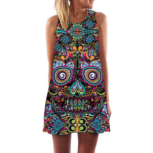 Skull Dress Women 3D Print Sleeveless Summer Mini Dress