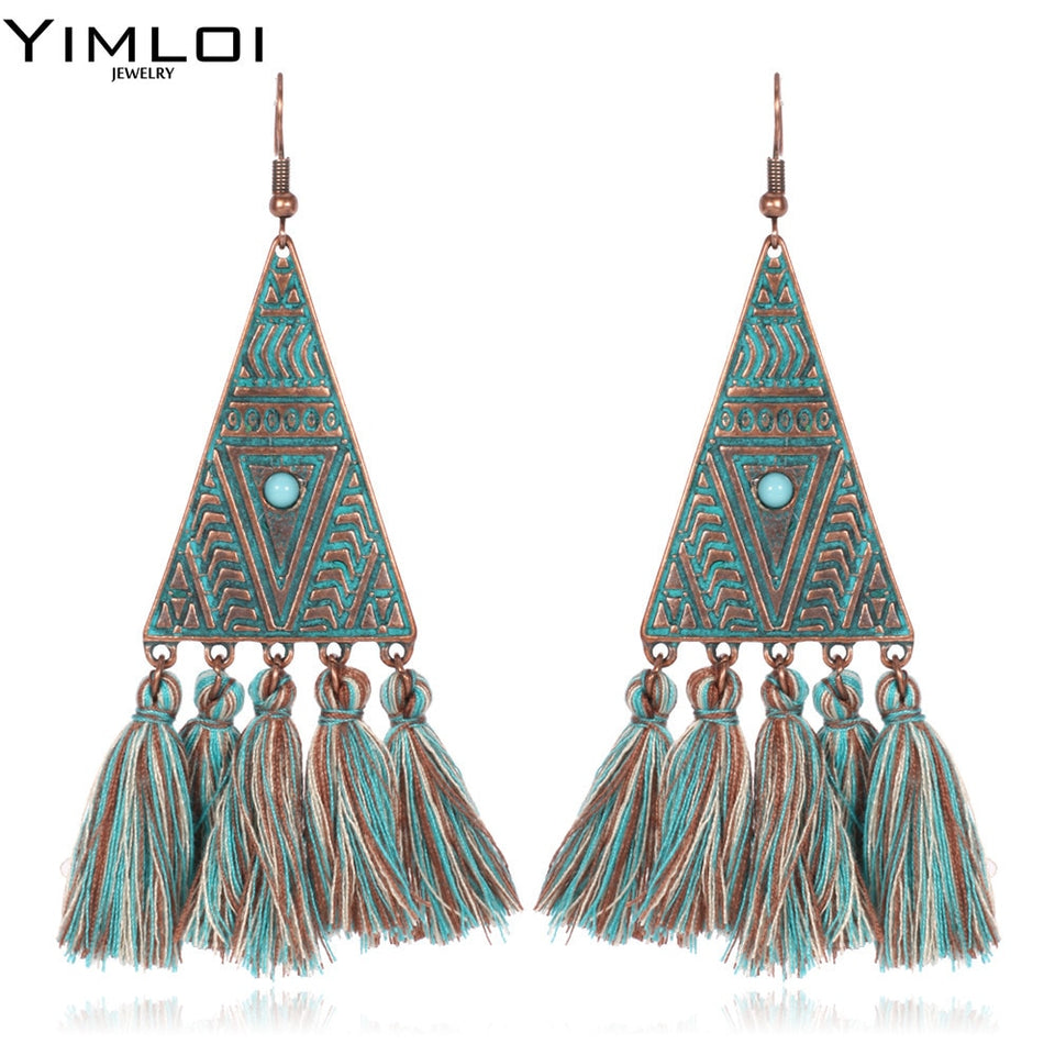 Antique Gold Color Triangle Egyptian Drop Earrings Morocco Dangle Earrings Long Earrings for Women Long Tassel Earrings