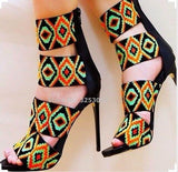 Orange Geometric Pattern Sandals Retro Style