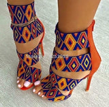 Orange Geometric Pattern Sandals Retro Style