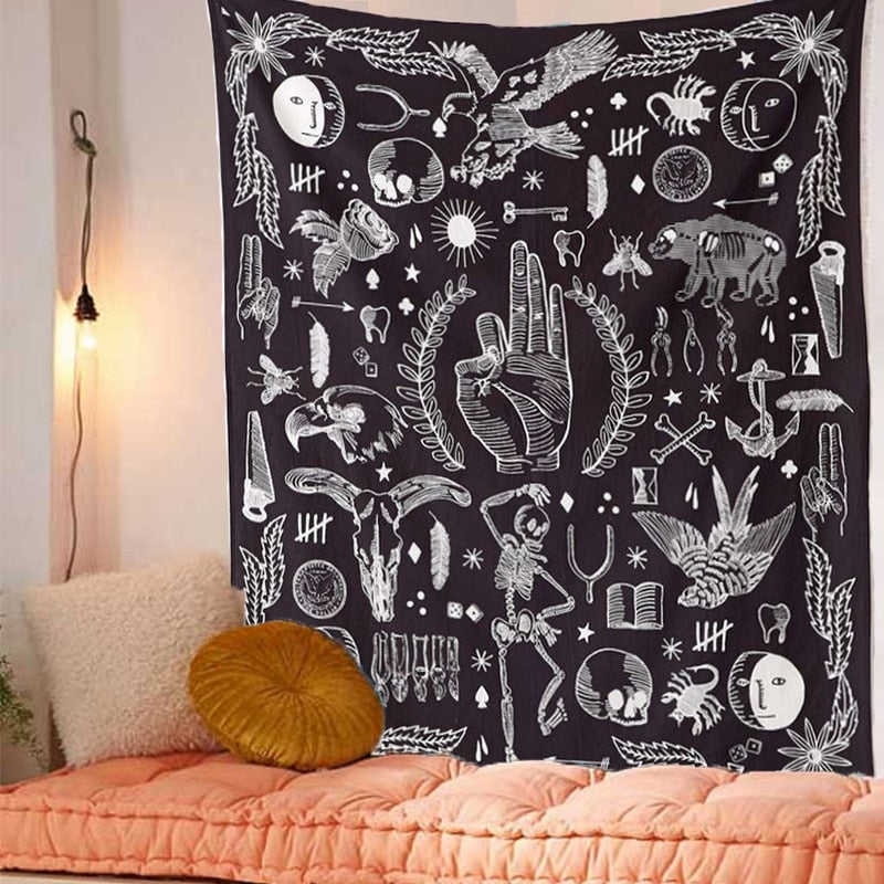 OK Eagle Bear Skull Hanging Tapestry Halloween New Design Black White Mandala Hippie Boho Tapestry Bohemian Beach Towel