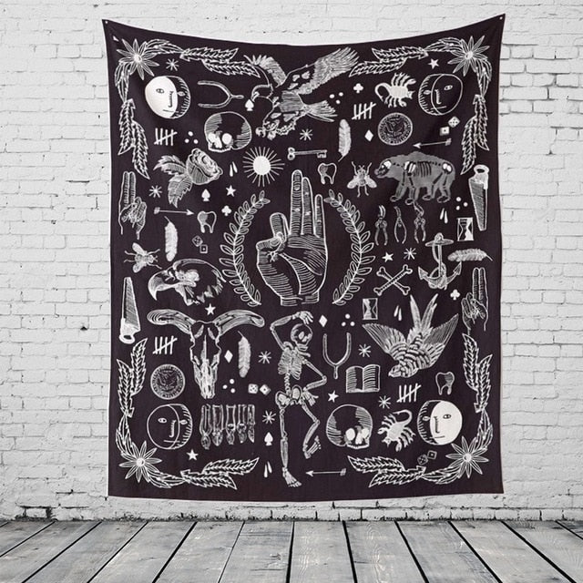 OK Eagle Bear Skull Hanging Tapestry Halloween New Design Black White Mandala Hippie Boho Tapestry Bohemian Beach Towel