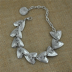 MISANANRYNE 1pc Gypsy Bohemian Antique Silver Color Carved Flower Triangle Coin Bracelet Turkish Ethnic Tribal