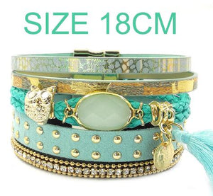 WELLMORE leather bracelets, owl, glass, tassell,Bohemian bracelets for women jewelry wholesale