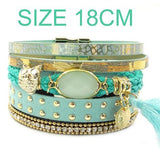 WELLMORE leather bracelets, owl, glass, tassell,Bohemian bracelets for women jewelry wholesale