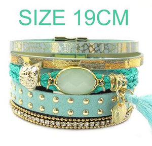 WELLMORE leather bracelets, owl, glass, tassell,Bohemian bracelets for women jewelry wholesale