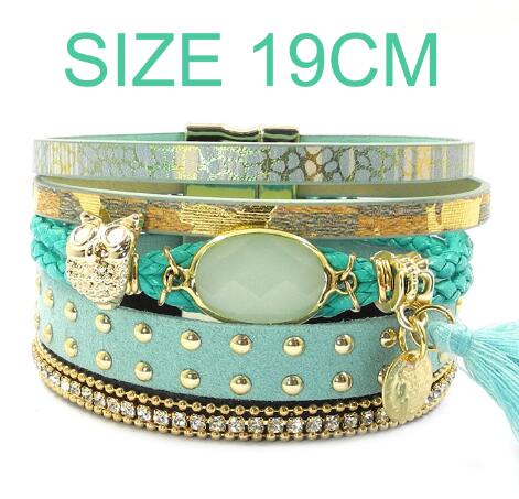 WELLMORE leather bracelets, owl, glass, tassell,Bohemian bracelets for women jewelry wholesale