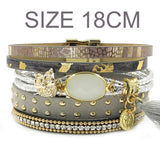 WELLMORE leather bracelets, owl, glass, tassell,Bohemian bracelets for women jewelry wholesale