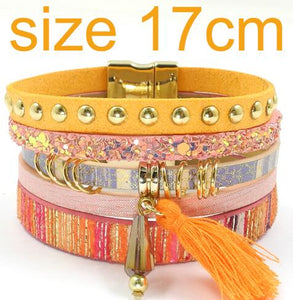 WELLMORE women leather bracelet 6 color bracelets Bohemian chram bracelets for women gift wholesale jewelry