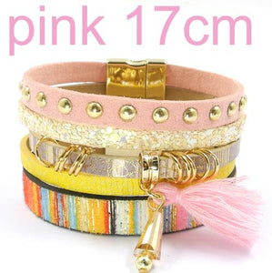 WELLMORE women leather bracelet 6 color bracelets Bohemian chram bracelets for women gift wholesale jewelry