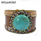 WELLMORE Leather bracelets round Stone Bohemian charm bracelets for women jewelry wholesale