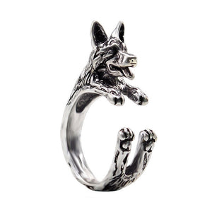 QIAMNI Pet Lovers Gift Handmade Boho Chic PitBull Dog Animal Rings for Women Men Unique Adjustable Statement Jewelry Accessories