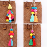 1pc Boho Jewelry Pompom Keychains With Tassel Bag Accessories Bag Hanging For Women Gift