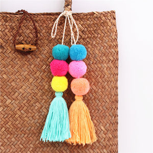 1pc Boho Jewelry Pompom Keychains With Tassel Bag Accessories Bag Hanging For Women Gift