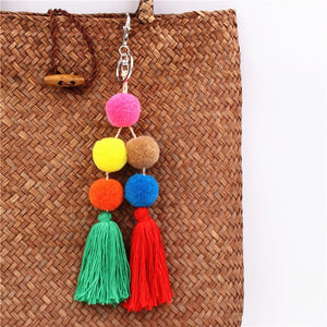 1pc Boho Jewelry Pompom Keychains With Tassel Bag Accessories Bag Hanging For Women Gift