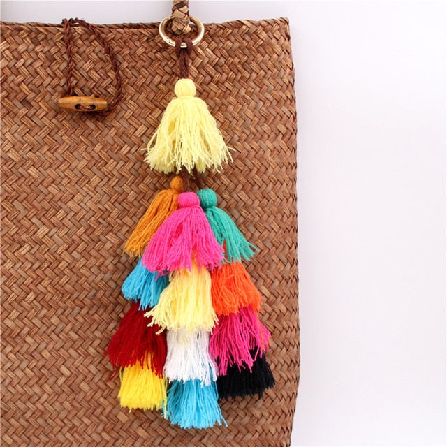 1pc Boho Jewelry Pompom Keychains With Tassel Bag Accessories Bag Hanging For Women Gift