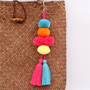 1pc Boho Jewelry Pompom Keychains With Tassel Bag Accessories Bag Hanging For Women Gift