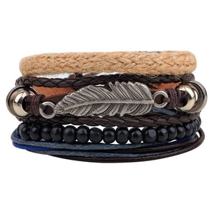 4pcs/set Handmade Boho Gypsy Hippie Fashion Trendy Vintage Cuff Beads Leather  Punk Charm Men Leather Bracelet For Women Jewelry