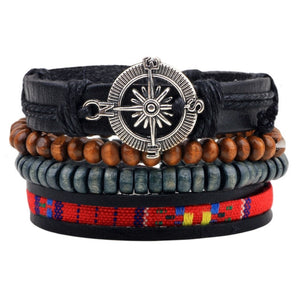 4pcs/set Handmade Boho Gypsy Hippie Fashion Trendy Vintage Cuff Beads Leather  Punk Charm Men Leather Bracelet For Women Jewelry