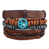 4pcs/set Handmade Boho Gypsy Hippie Fashion Trendy Vintage Cuff Beads Leather  Punk Charm Men Leather Bracelet For Women Jewelry