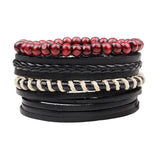 4pcs/set Handmade Boho Gypsy Hippie Fashion Trendy Vintage Cuff Beads Leather  Punk Charm Men Leather Bracelet For Women Jewelry