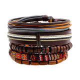 4pcs/set Handmade Boho Gypsy Hippie Fashion Trendy Vintage Cuff Beads Leather  Punk Charm Men Leather Bracelet For Women Jewelry