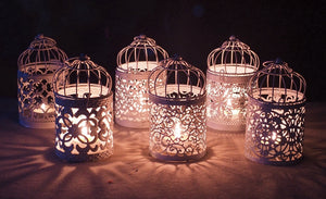 6pcs Metal Bird Cage Wedding Candle Holder white color Lantern Morocco Vintage Small Lanterns For Candles Decor