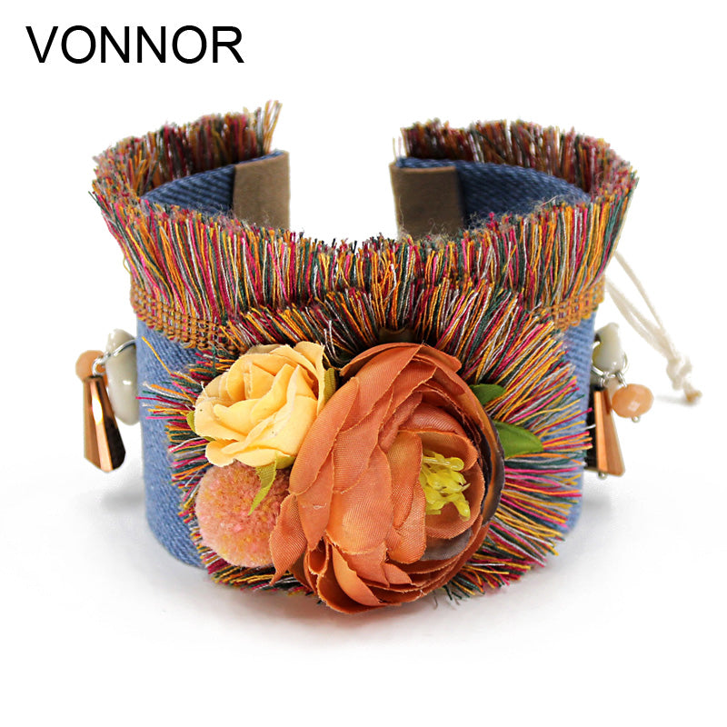 VONNOR Fashion Bracelet for Women Handmade Bohemian Colorful Tassel Flowers Jewelry Wide Friendship Bracelet