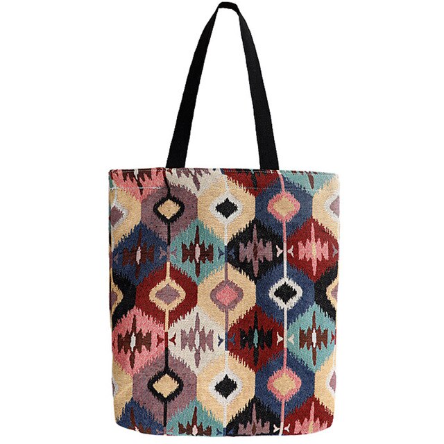 LilyHood Boho Open Tote Bags Female Bohemian Hippie Gypsy Ibiza Style Casual Fabric Over Shoulder Top-Handle Bags