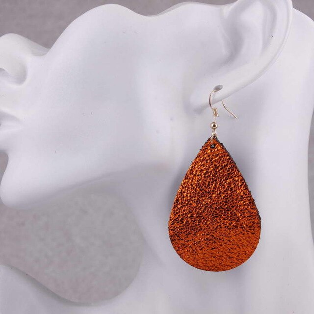 100% Genuine Leather Teardrop Earrings Boho Water Drops Earrings for Women Jewelry Unique Gift