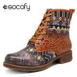 Socofy Vintage Genuine Leather Western Cowboy Boots Women Shoes Woman Bohemian Retro Motorcycle Ankle Boots Sport Booties Botas