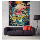 Japan Kanagawa Waves Printed Hanging Tapestry Whale Arowana Wall Hanging Tapestries Boho Bedspread Yoga Mat Blanket 200*148cm
