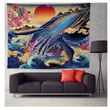 Japan Kanagawa Waves Printed Hanging Tapestry Whale Arowana Wall Hanging Tapestries Boho Bedspread Yoga Mat Blanket 200*148cm