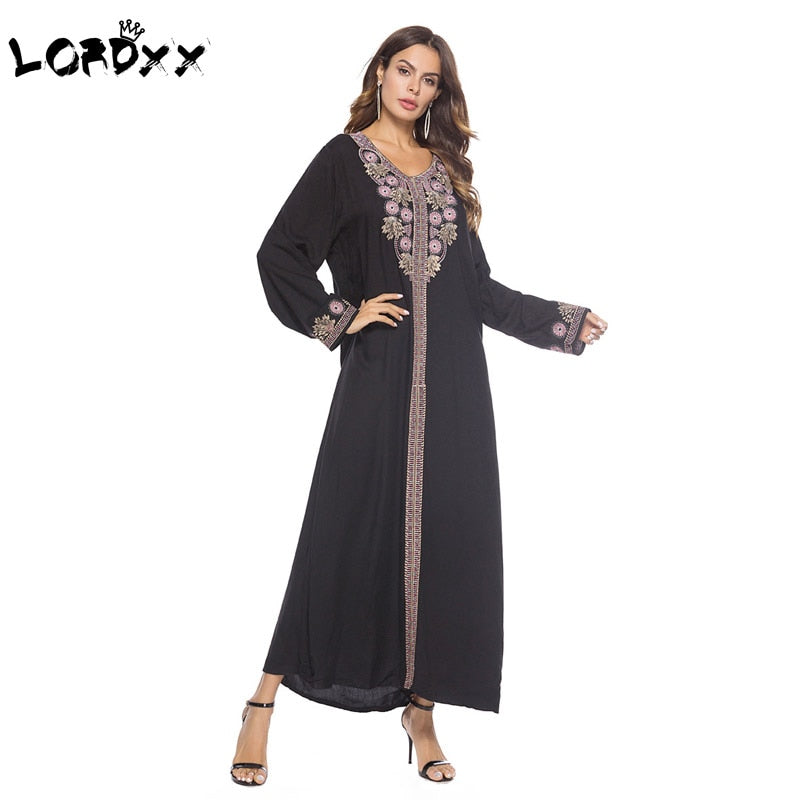 LORDXX Fashion Jilbab Abaya Dress Chic Edge Embroidery Noble Style Middle East Long Robe Moroccan Burka Kaftan Islamic Dresses