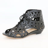 TAOFFEN Plus Size Cutouts Lace Up Women Sandals Open Toe Low Wedges Bohemian Summer Shoes Beach Shoes Women