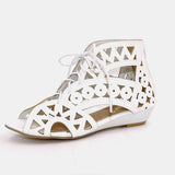 TAOFFEN Plus Size Cutouts Lace Up Women Sandals Open Toe Low Wedges Bohemian Summer Shoes Beach Shoes Women