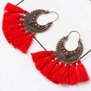 Fashion Handmade Tassel Hoop Earrings for Women Bohemia Ethnic Vintage Boho Fringe Statement Earring Jewelry Gifts