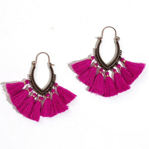 Fashion Handmade Tassel Hoop Earrings for Women Bohemia Ethnic Vintage Boho Fringe Statement Earring Jewelry Gifts