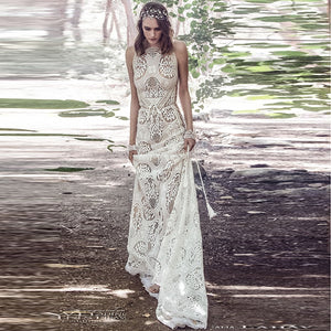 Wedding Dresses Boho Robe De Mariage 2019 Sleeveless Exquisite Lace Chic Wedding Dress Bridal Gowns